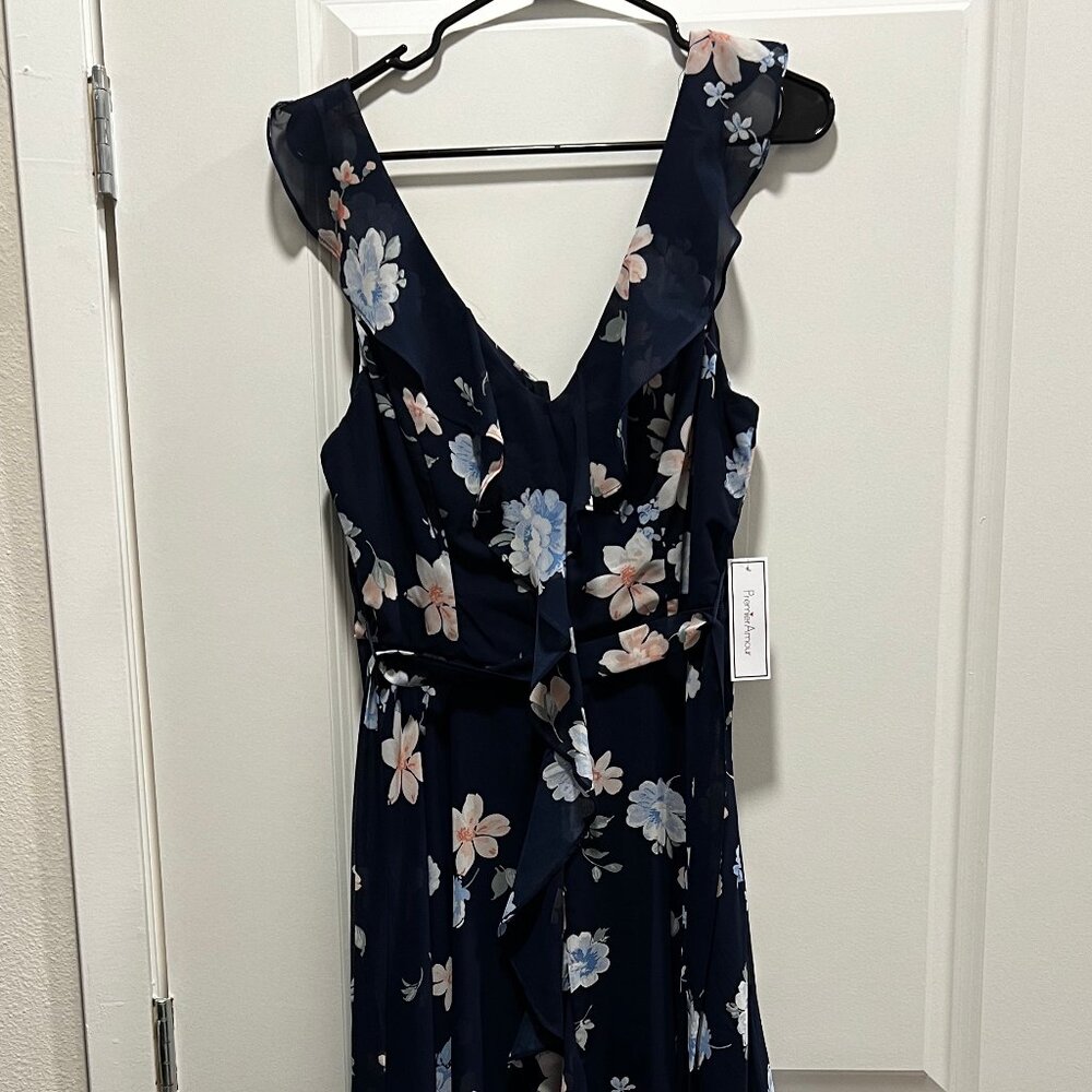 NWOT Premier Amour Dress Size 12 Sleeveless w/ Floral Pattern in Navy Blue